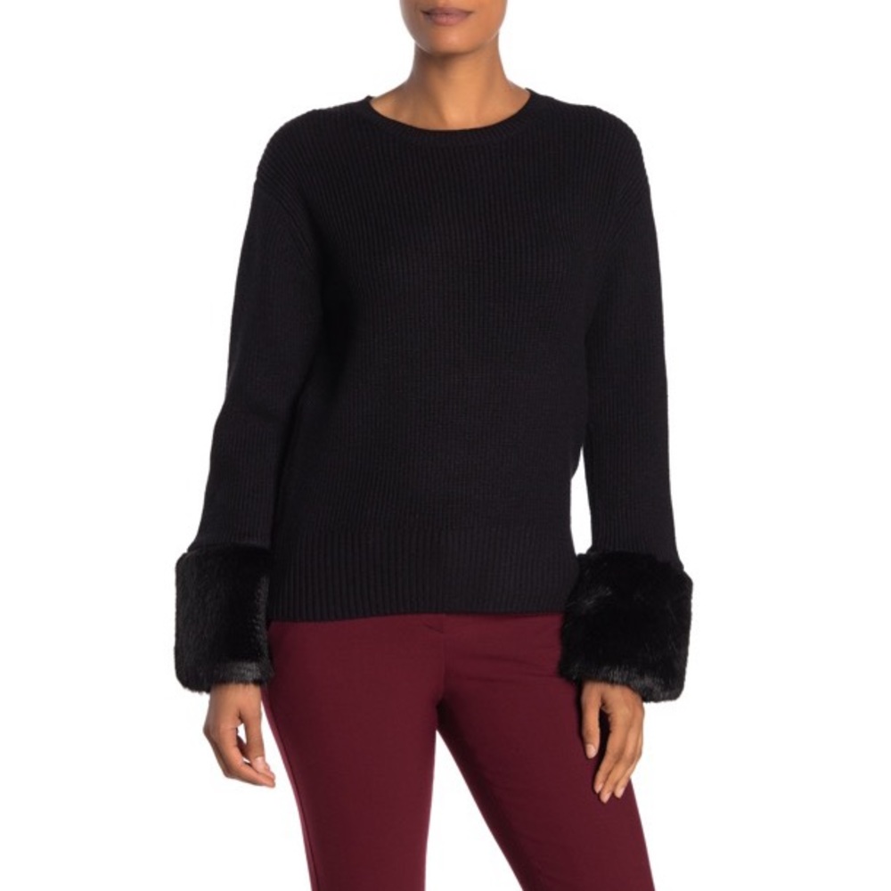 Love Token Black Sweater with Faux Fur Cuffs